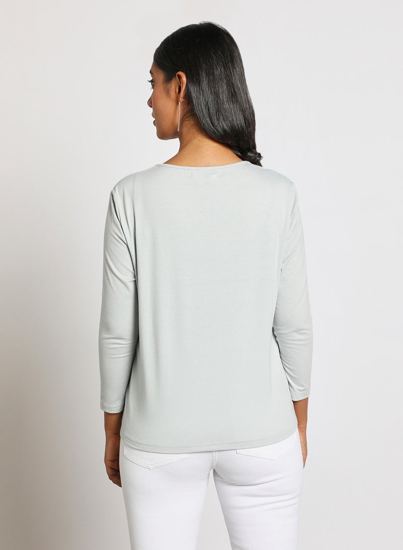 Aila Women's Casual V Neck Long Sleeve Solid Shirt Grey  - Image 3