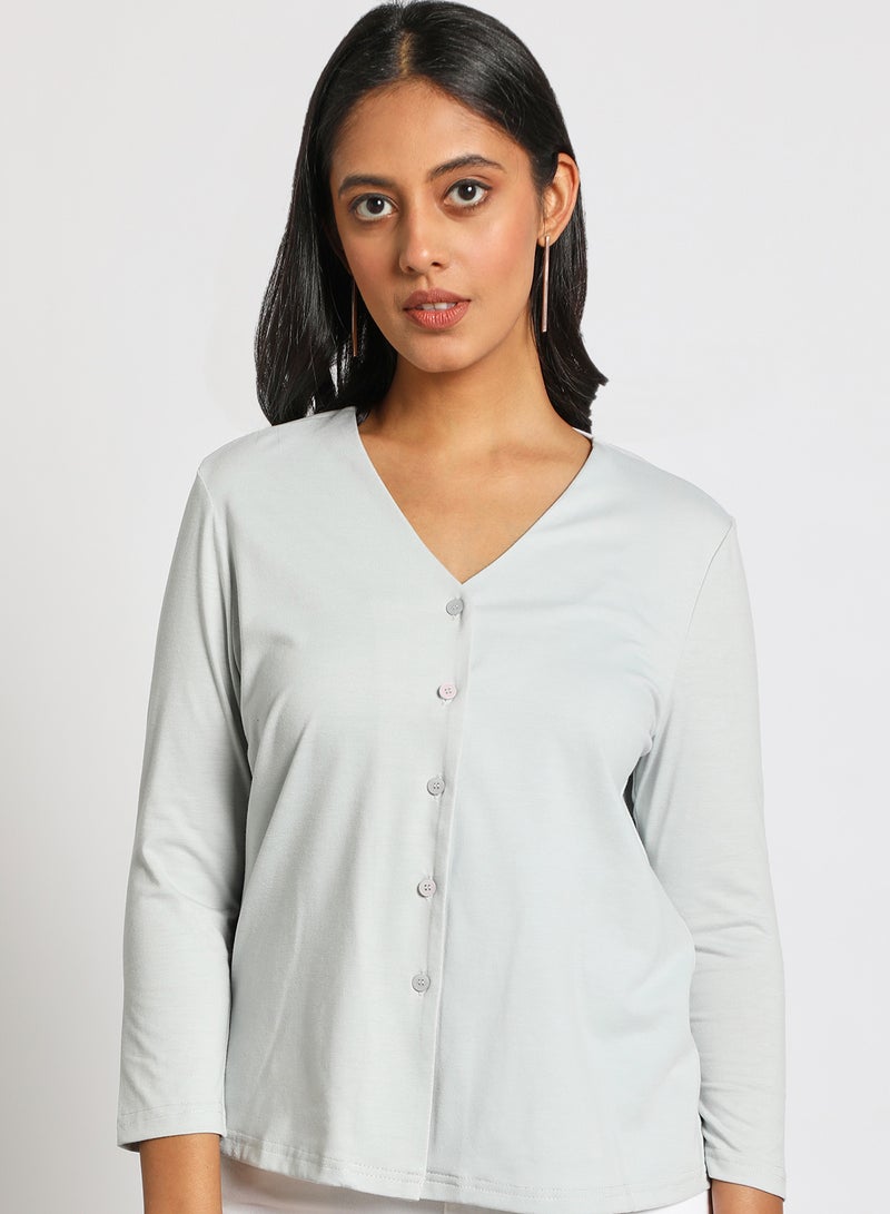 Aila Women's Casual V Neck Long Sleeve Solid Shirt Grey  - Image 4