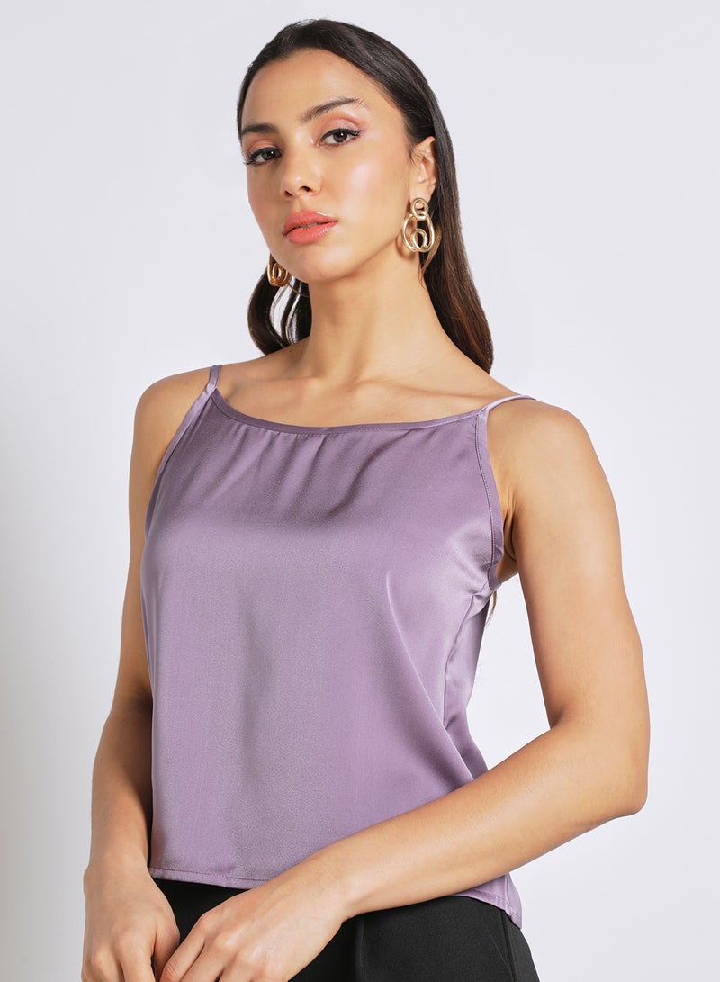Aila - Women's Polyester Straps Sleeveless Bare Back Solid Camisole With Boat Neck Purple - Image 1