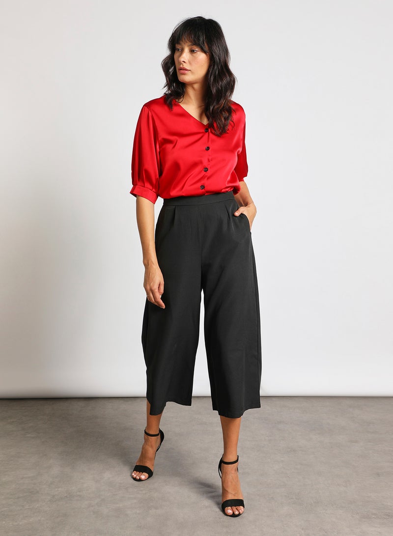 Aila Women's Casual Half Sleeve Polyester Slim Fit Shirt With V-Neck Red - Image 2