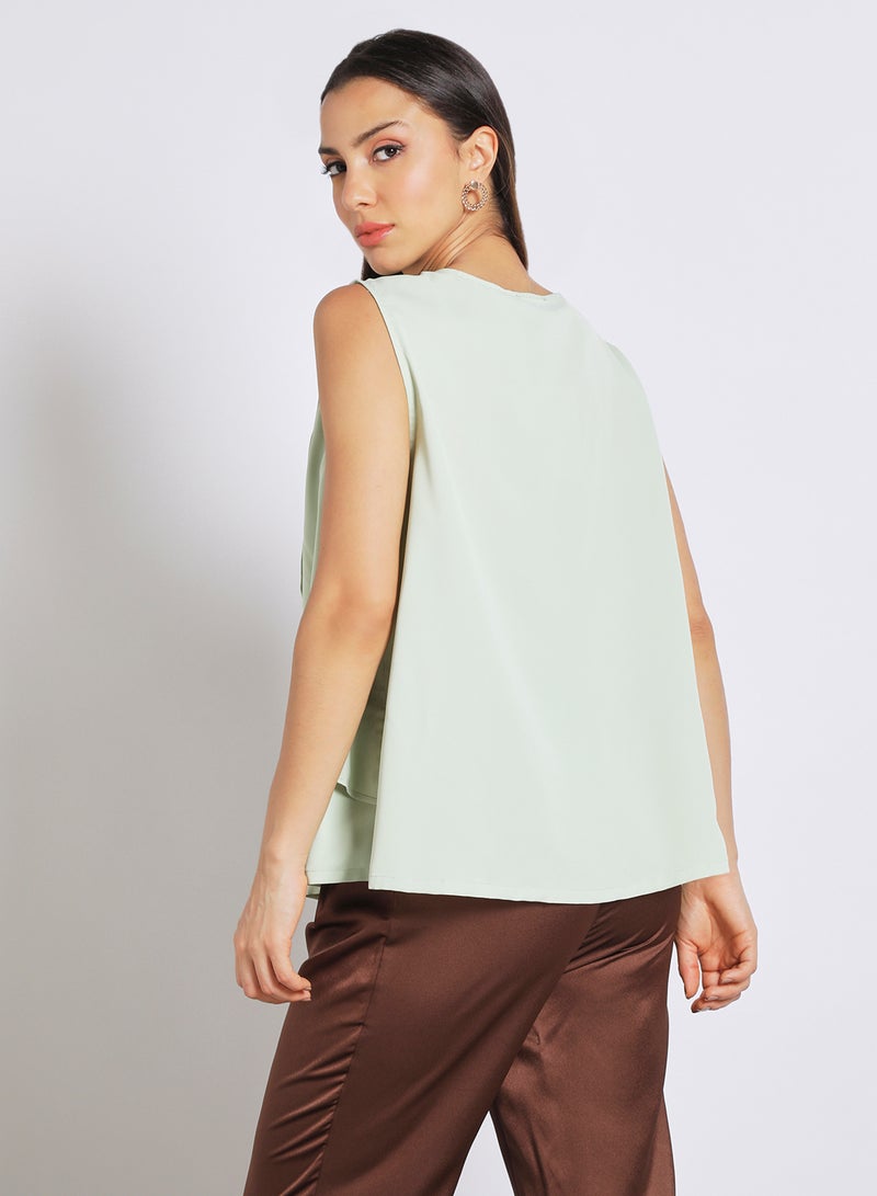 Aila - Women's casual sleevess false tow piece Tops Light Green - Image 1