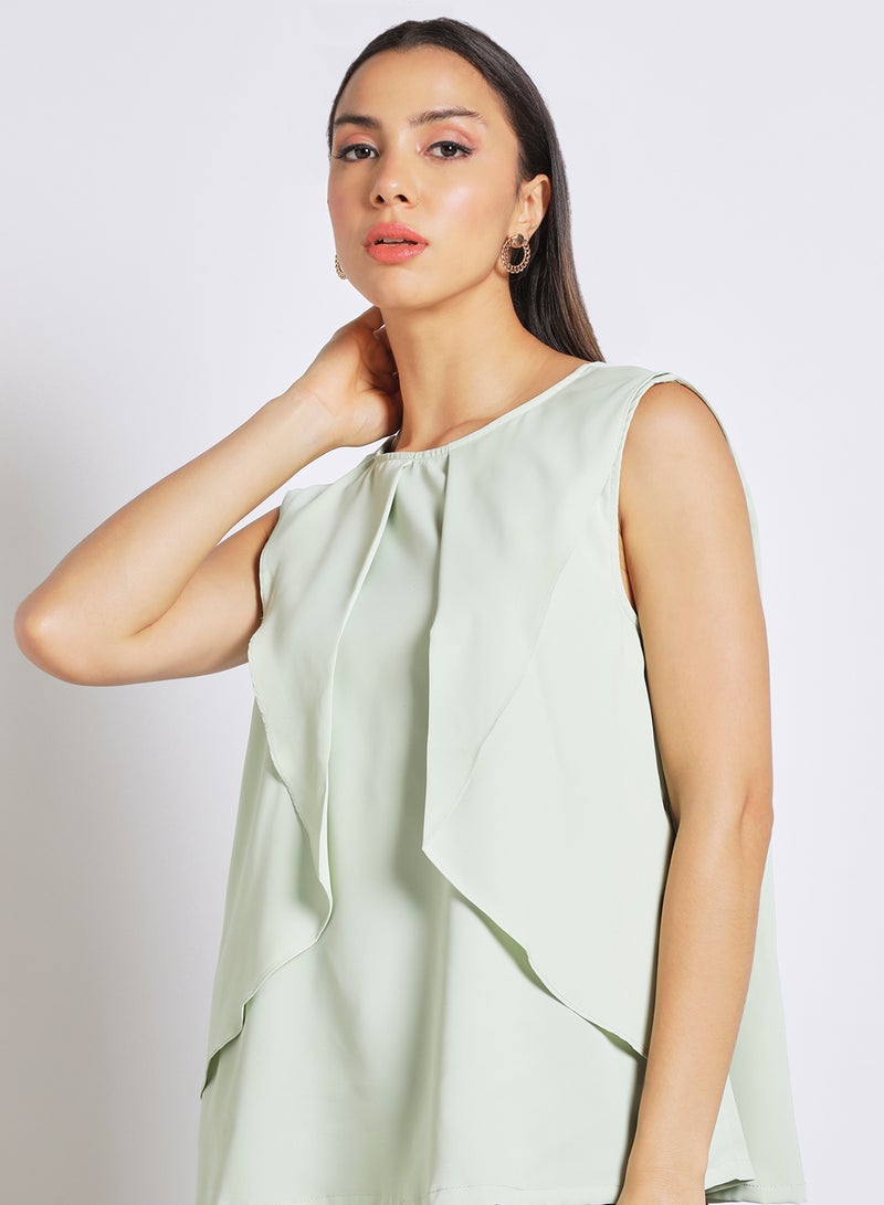 Aila - Women's casual sleevess false tow piece Tops Light Green - Image 1
