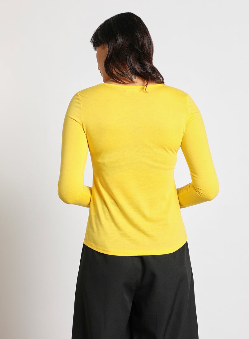Aila - Women's Casual Long Sleeves Round Neck Solid  Knit Top Mustard - Image 1