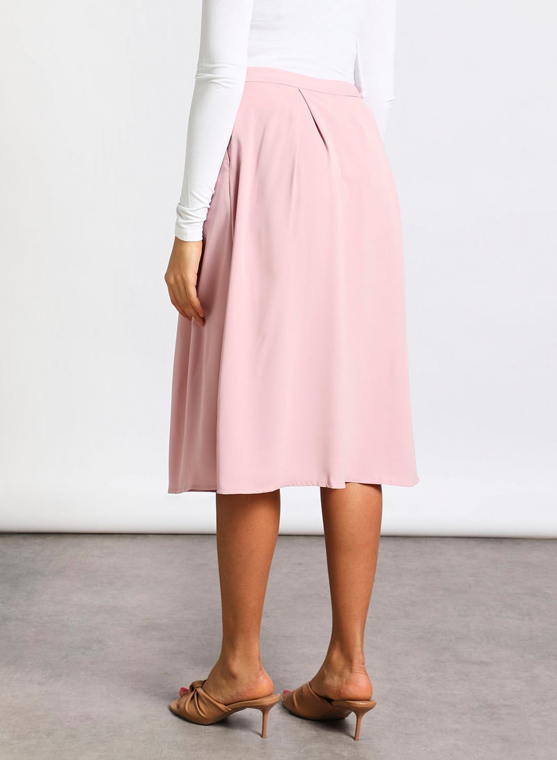 Aila - Women's Casual Calf Length Solid Skirt With Button False Placket Pink - Image 1
