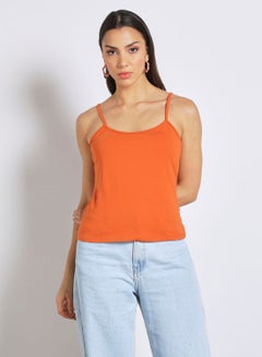 Women's Polyester Blend Straps Sleeveless Bare Back Solid Camisole With Scoop Neck Brown