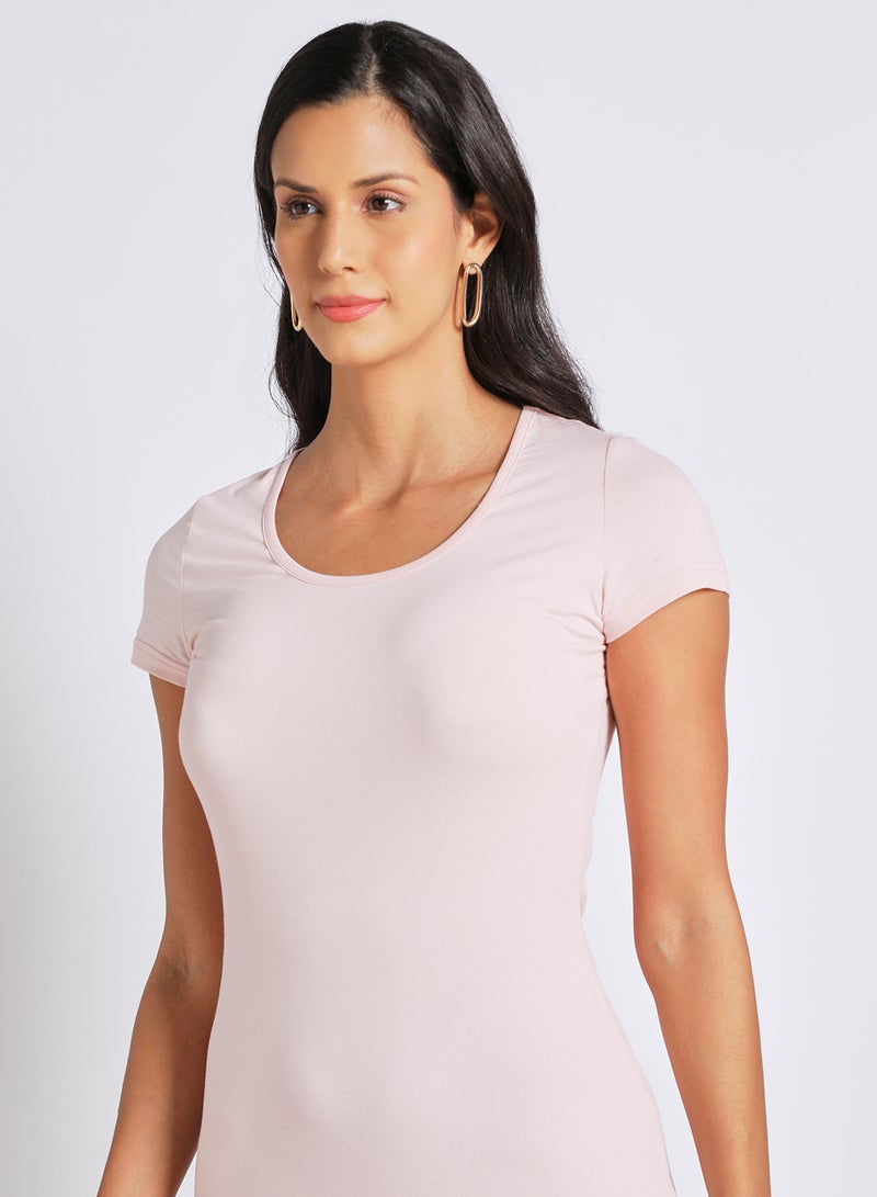 Aila bodycon casual short sleeve scoop neck mini knit dress Pink  - Image 4