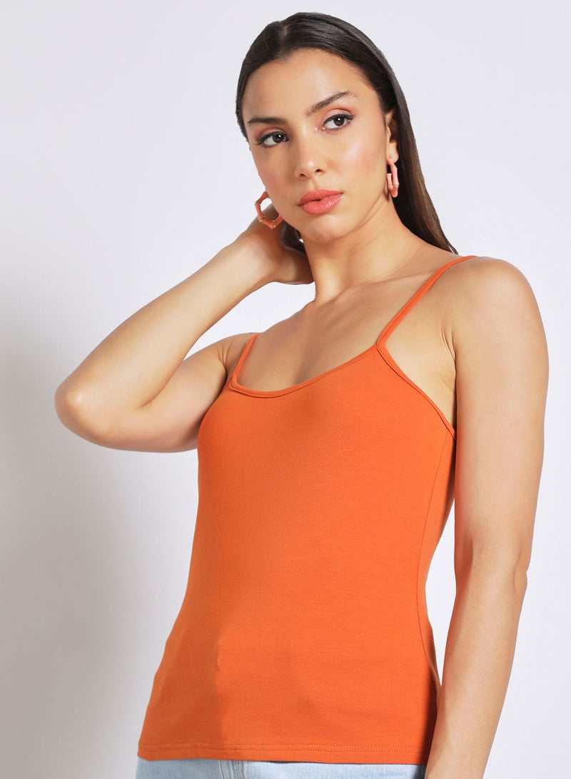 Aila - Women's Polyester Blend Straps Sleeveless Bare Back Solid Camisole With Scoop Neck Brown - Image 1