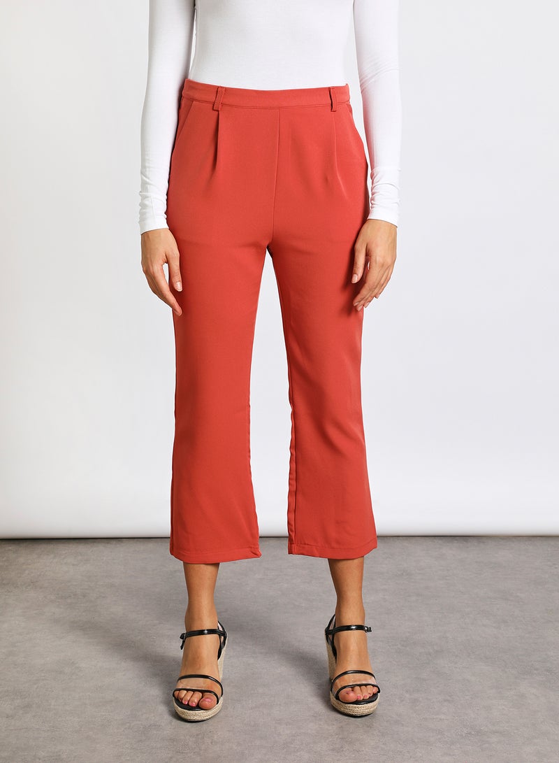 Aila Women's Casual Straight Pants With Two Pocket And Back Zipper Brick Red  - Image 1