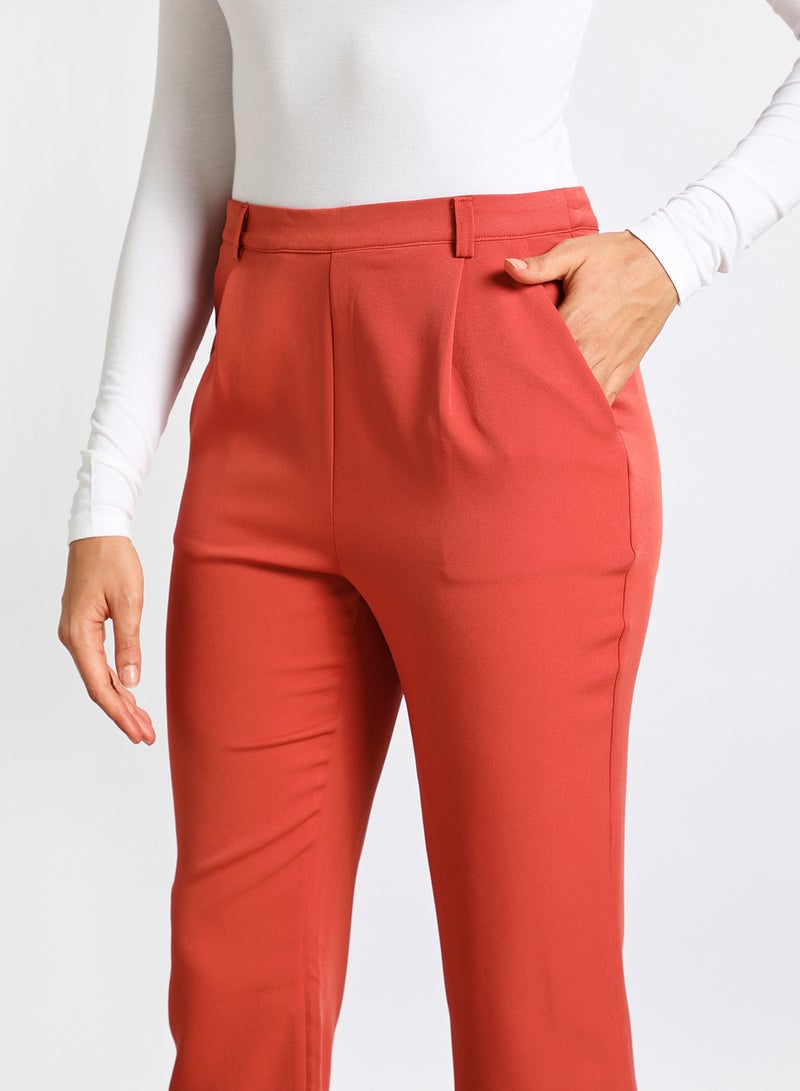 Aila Women's Casual Straight Pants With Two Pocket And Back Zipper Brick Red  - Image 4