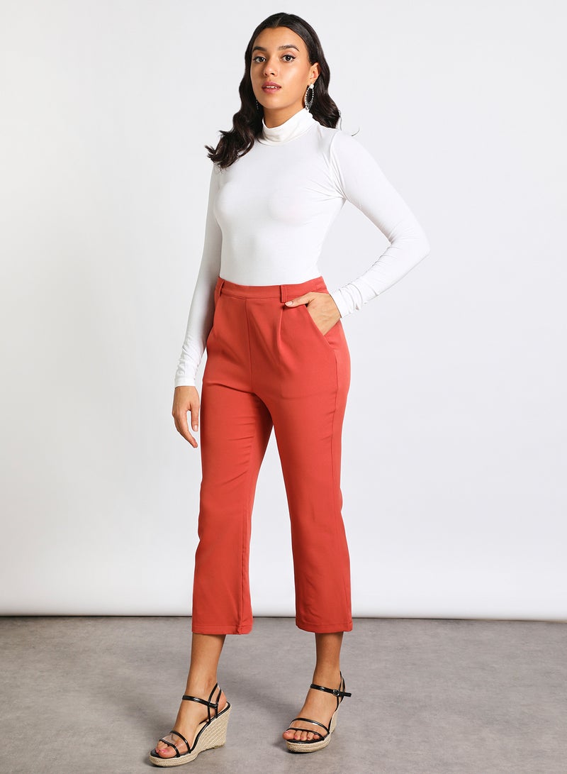Aila Women's Casual Straight Pants With Two Pocket And Back Zipper Brick Red  - Image 2