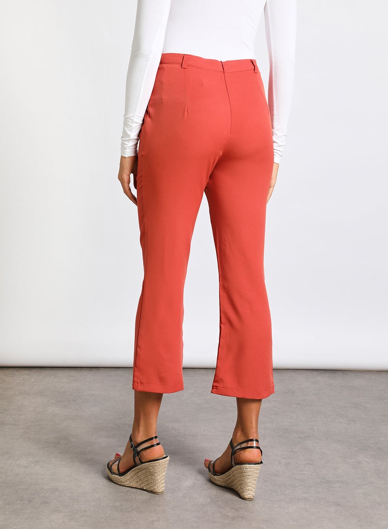 Aila Women's Casual Straight Pants With Two Pocket And Back Zipper Brick Red  - Image 3