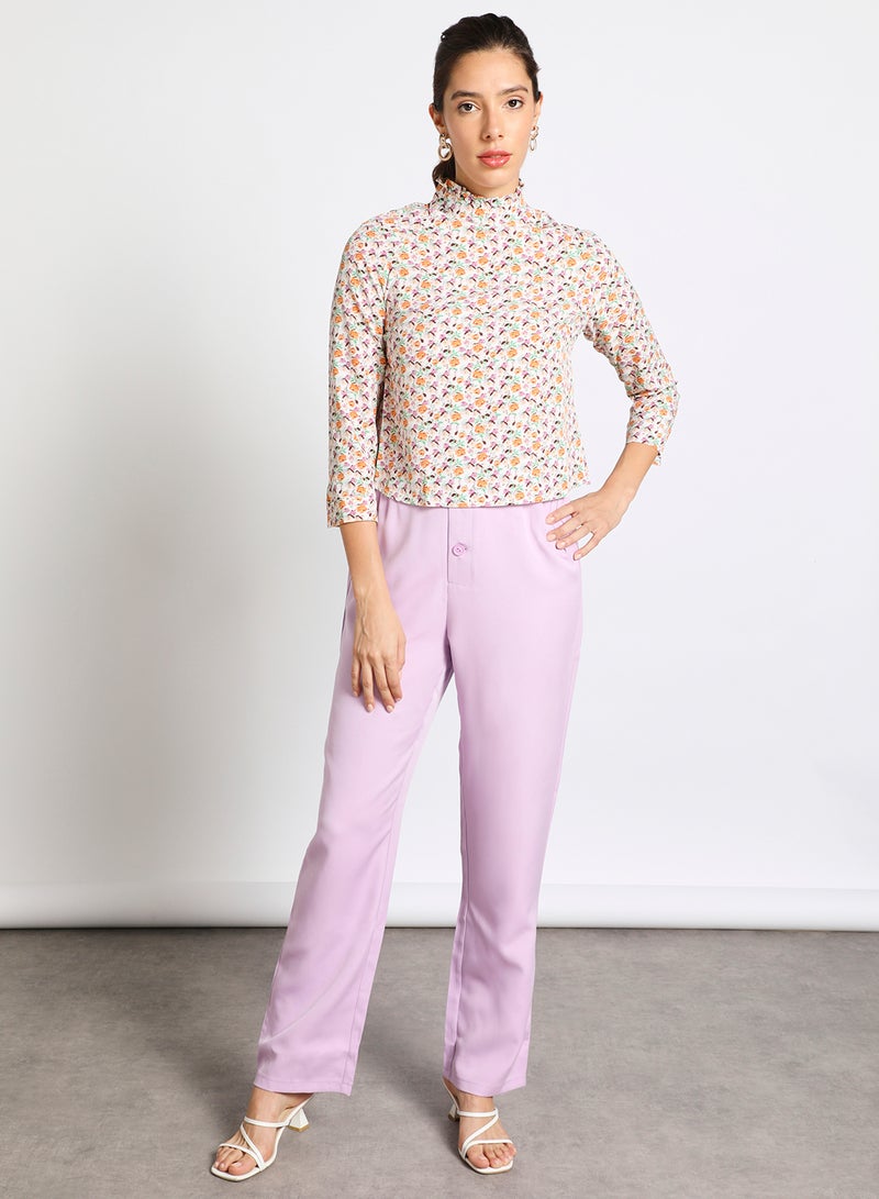 Aila Women's long sleeve Tops with High collar Apricot Print - Image 2