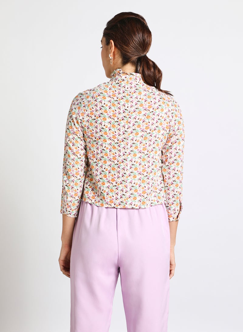 Aila Women's long sleeve Tops with High collar Apricot Print - Image 3