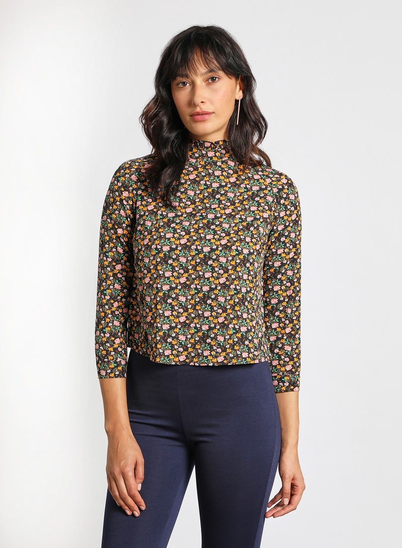 Aila Women's long sleeve Tops with High collar Black Print - Image 1