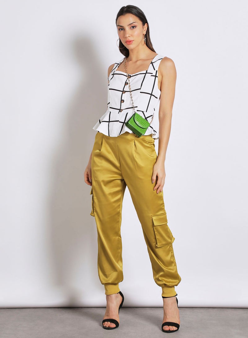 Aila Women's Casual Sleeveless Check Design Peplum Top White Check  - Image 2