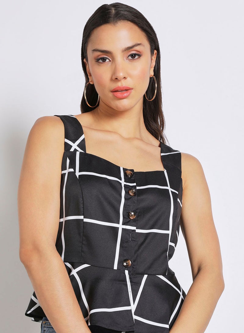 Aila Women's Casual Sleeveless Check Design Peplum Top Black  - Image 4