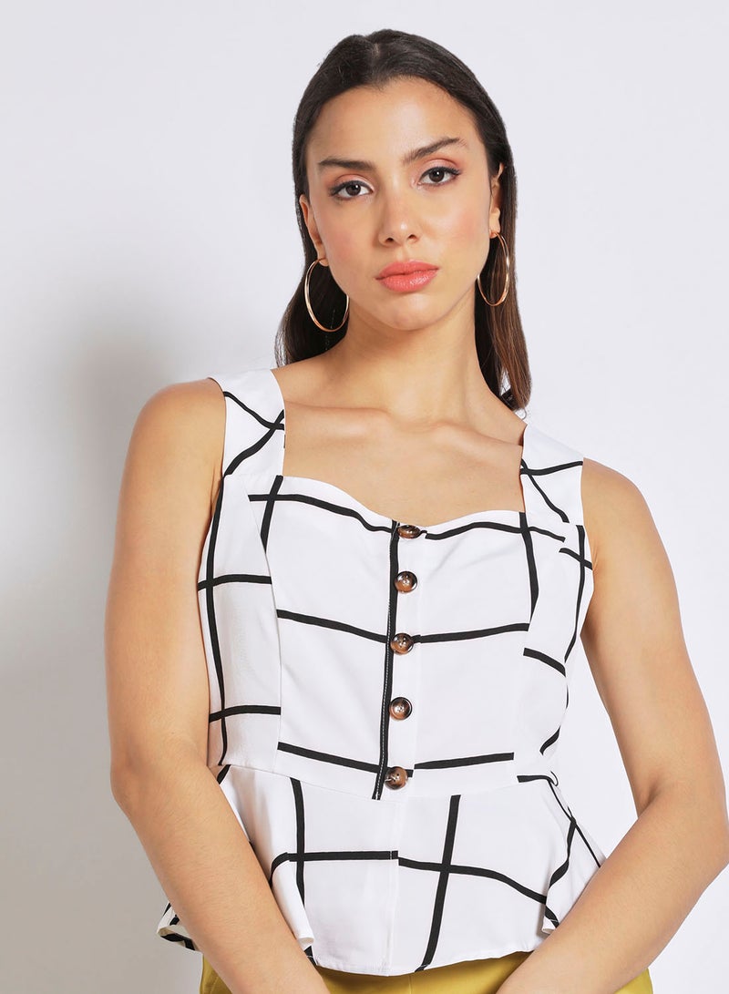 Aila Women's Casual Sleeveless Check Design Peplum Top White Check  - Image 4