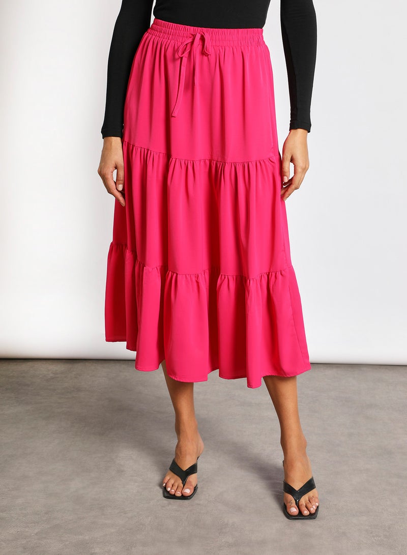 Aila - Women's Drawstring Waist Tiered Skirt Pink - Image 1