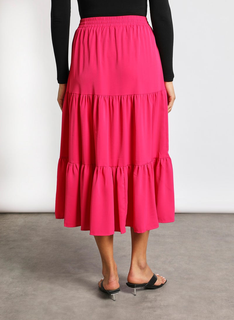 Aila - Women's Drawstring Waist Tiered Skirt Pink - Image 1