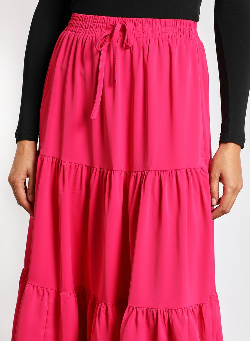 Aila - Women's Drawstring Waist Tiered Skirt Pink - Image 1