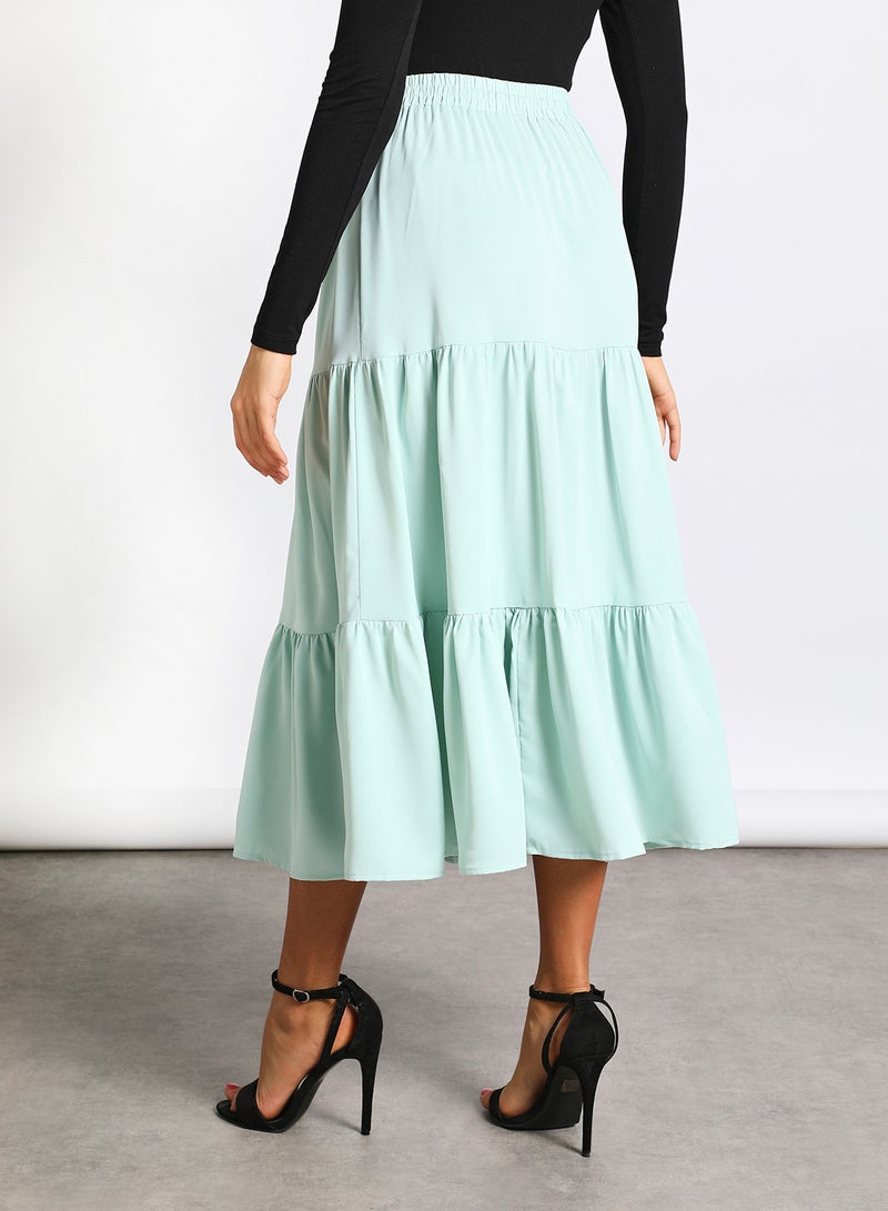 Aila - Women's Drawstring Waist Tiered Skirt Green - Image 1