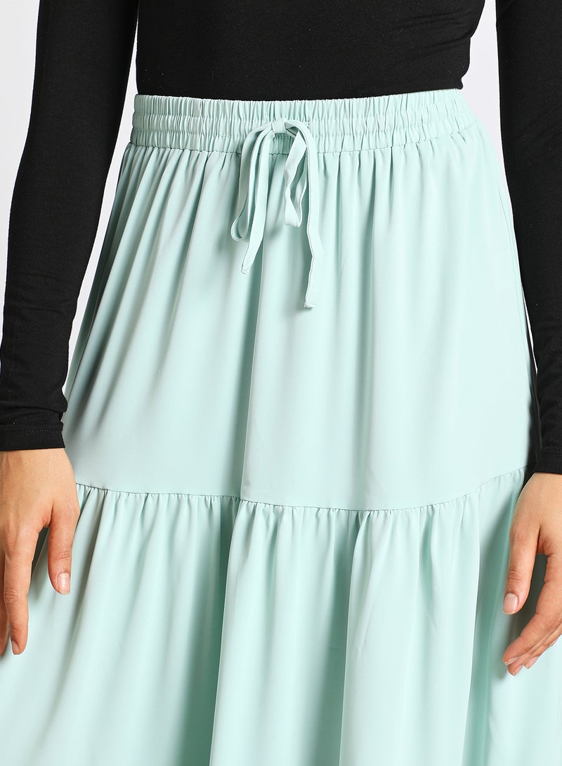Aila - Women's Drawstring Waist Tiered Skirt Green - Image 1