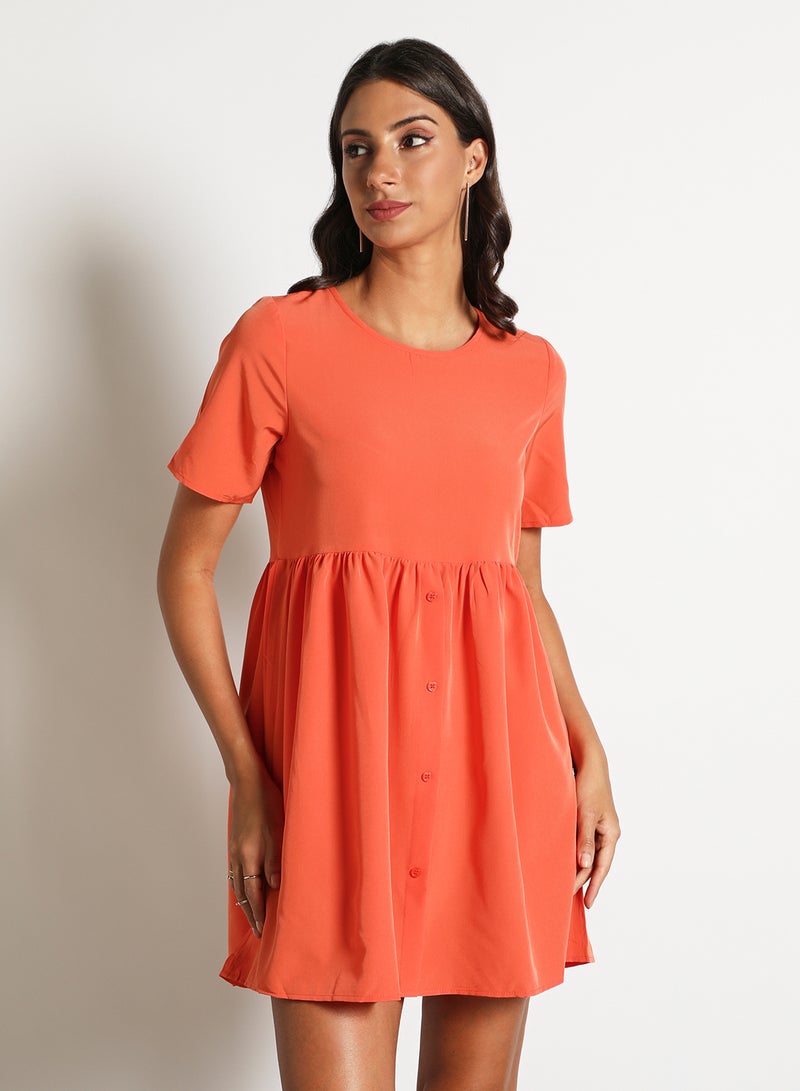 Aila - Women'S Casual Knee Length Short Sleeve Plain Basic Dress Orange - Image 1