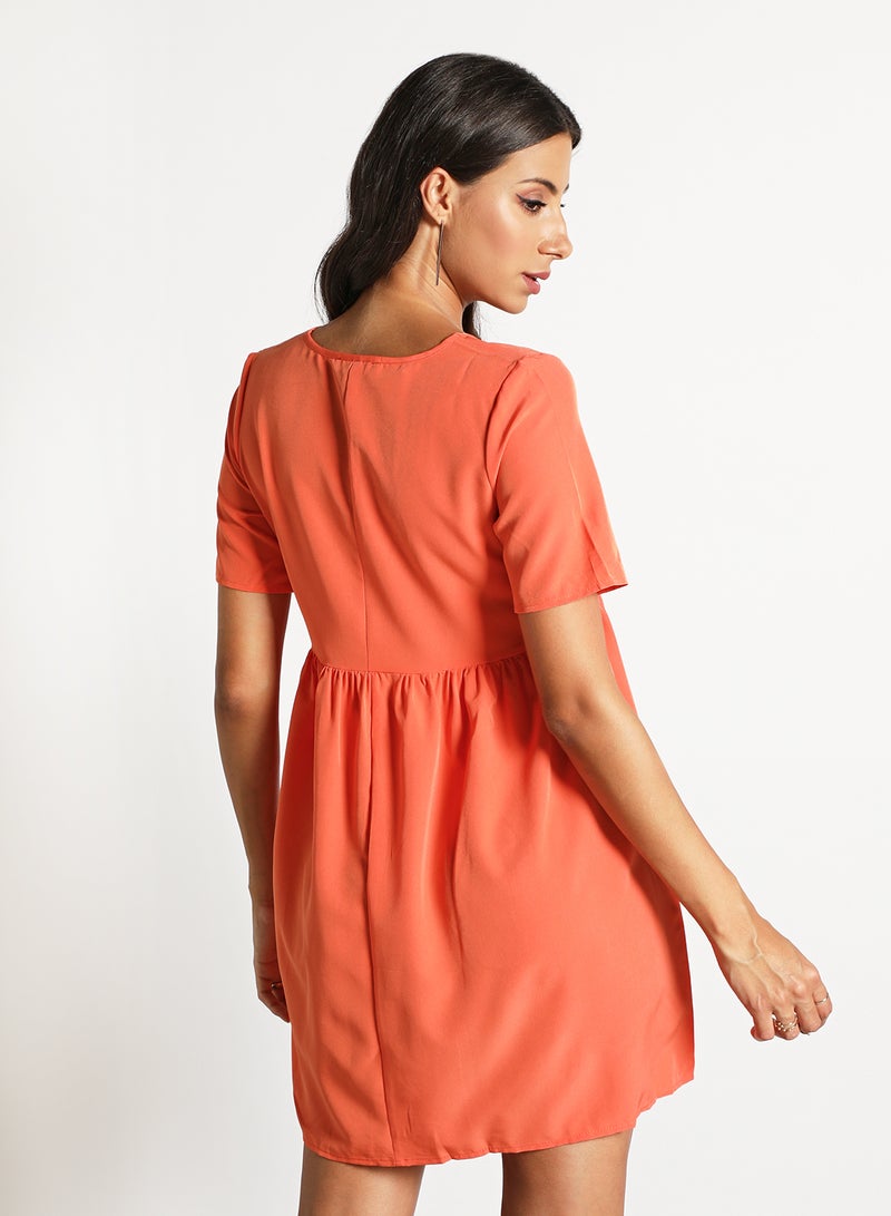 Aila - Women'S Casual Knee Length Short Sleeve Plain Basic Dress Orange - Image 1