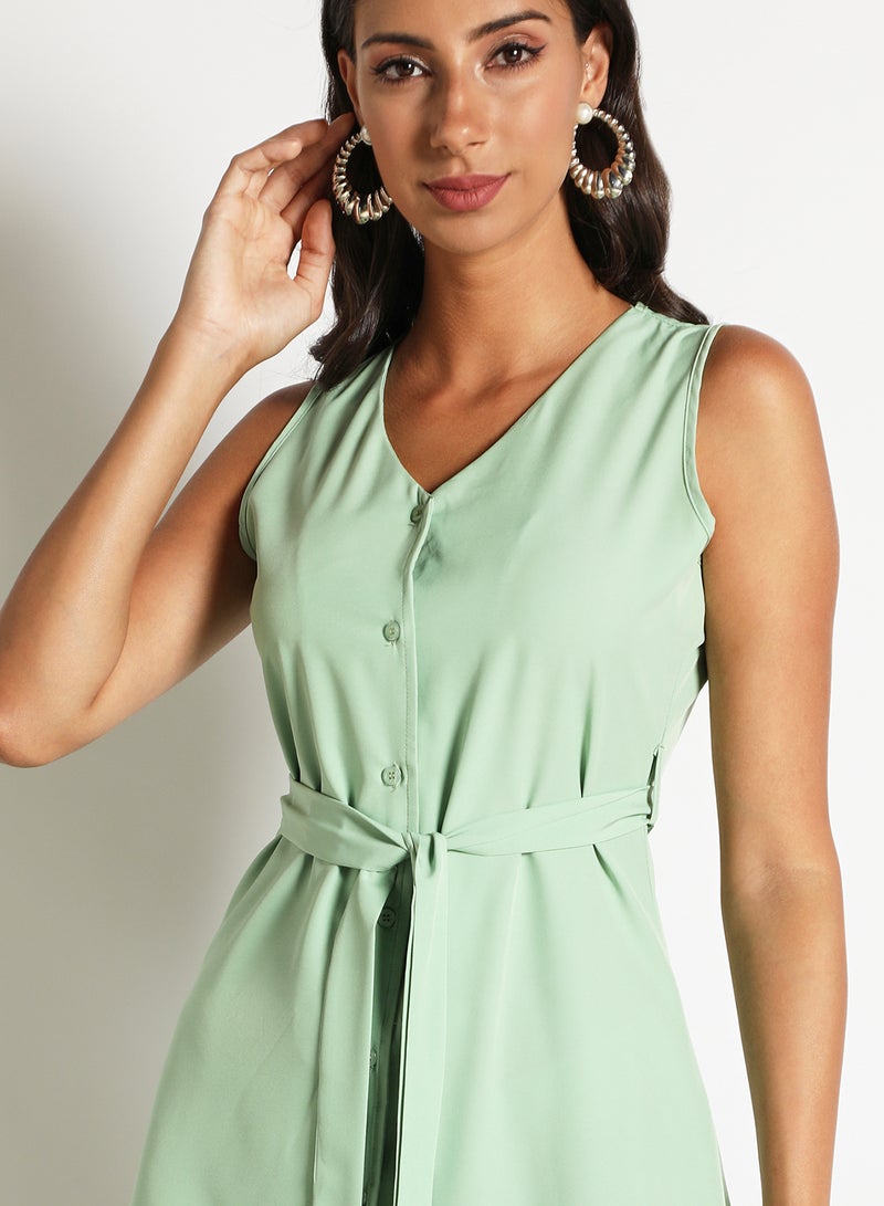 Aila - Women'S Casual Midi Sleeveless Solid Long Evening Maxi Dress With Buttons Green - Image 1