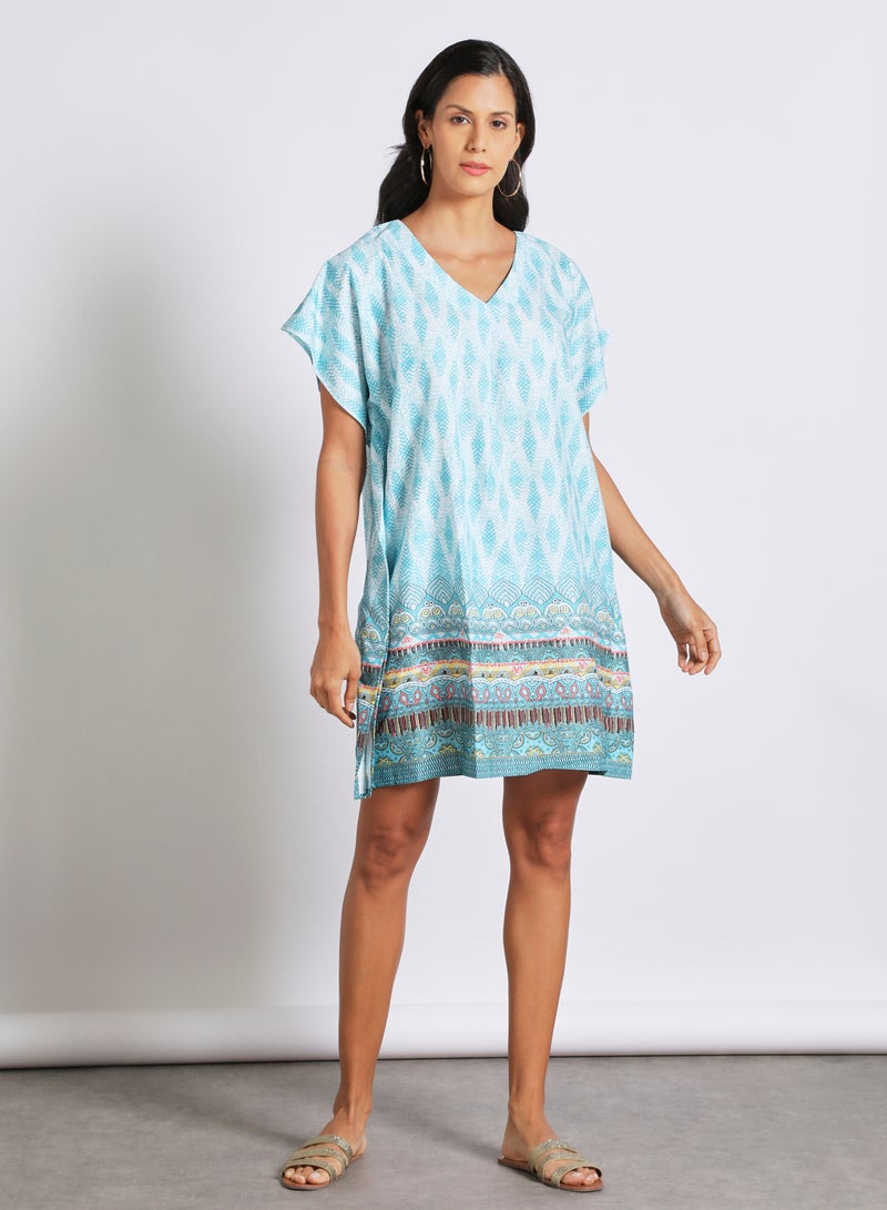 Aila stylish resort wear reglan sleeves v neck midi dress Light Blue  - Image 1