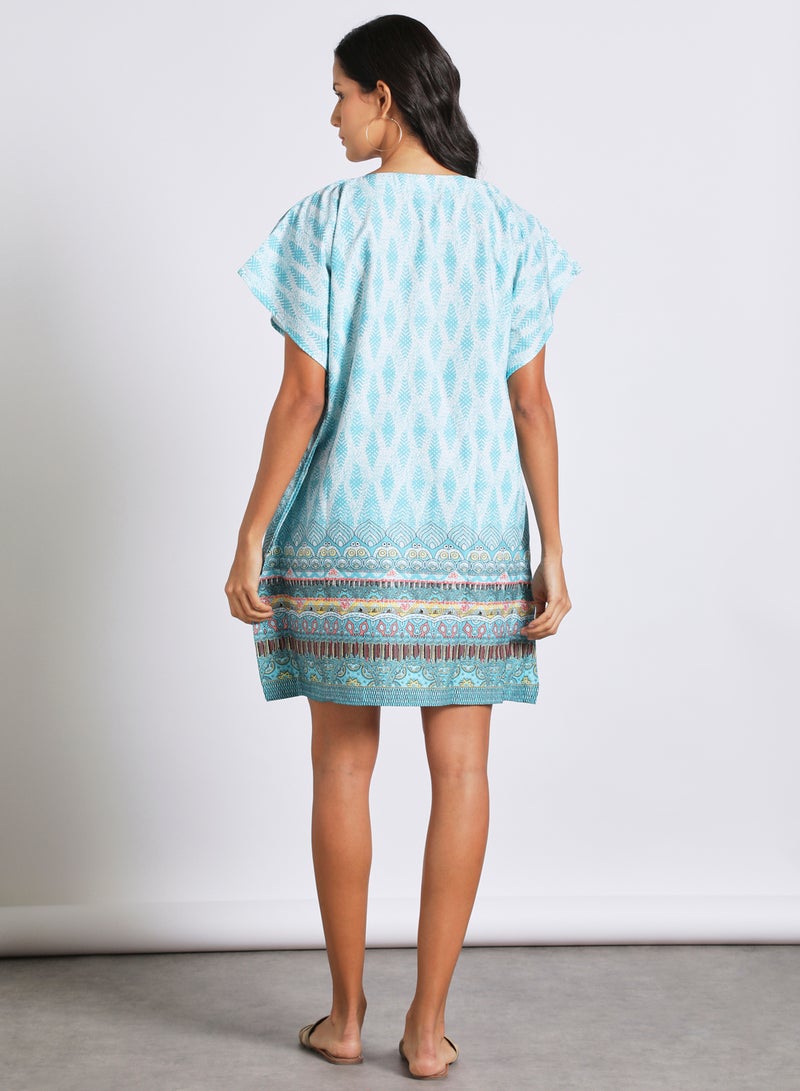 Aila stylish resort wear reglan sleeves v neck midi dress Light Blue  - Image 3
