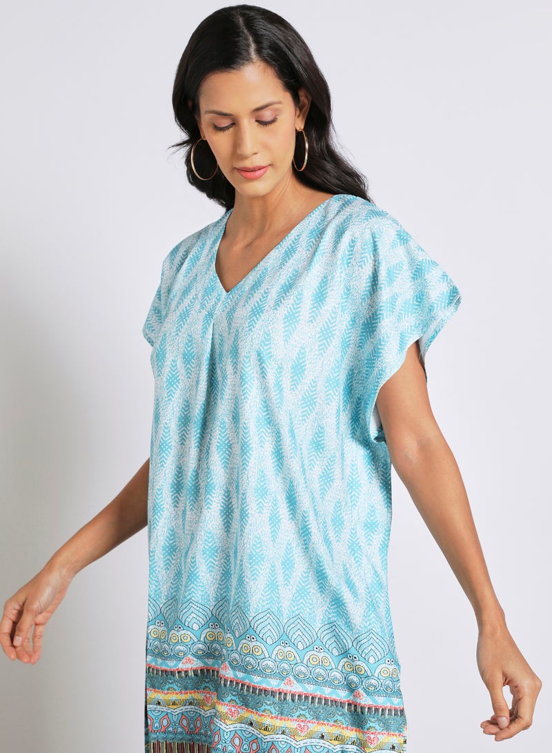 Aila stylish resort wear reglan sleeves v neck midi dress Light Blue  - Image 4
