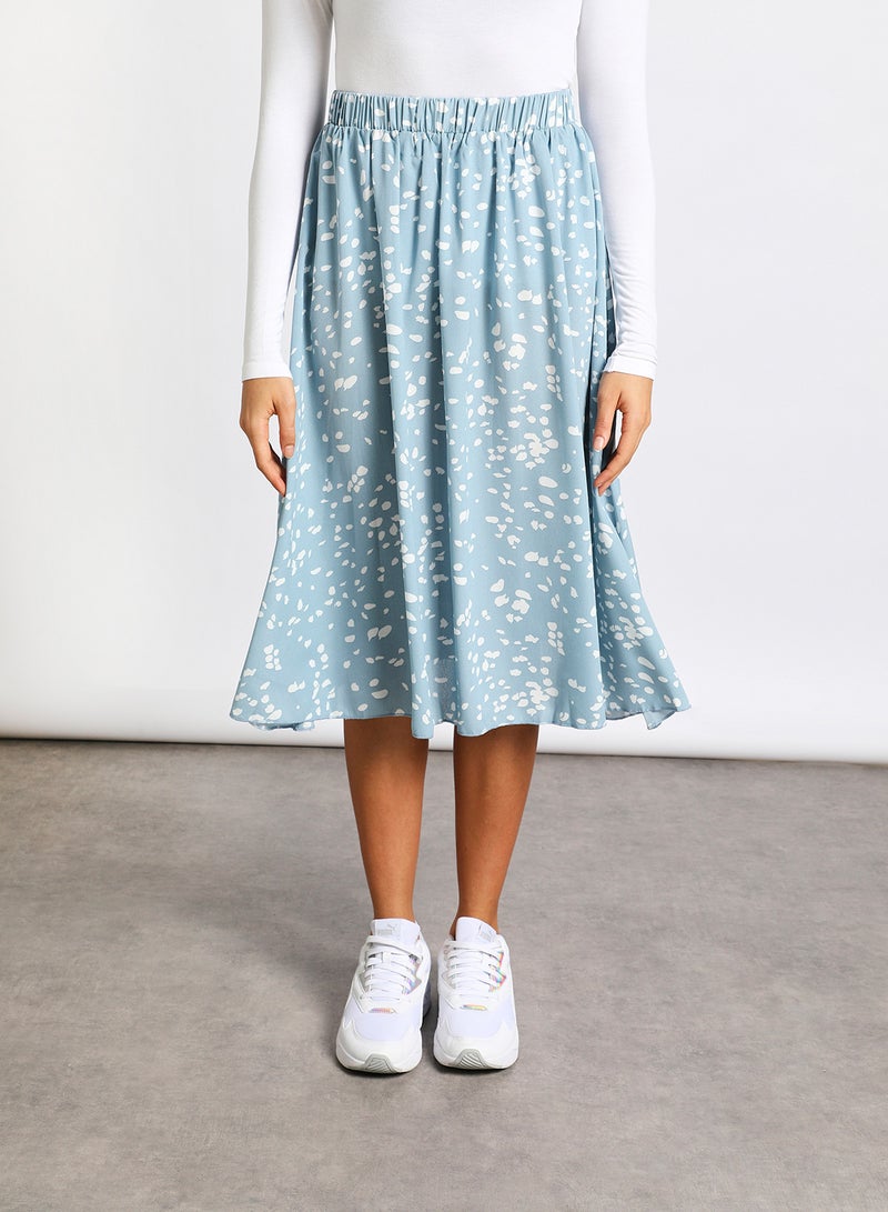 Aila - Long  Floral Chiffon A Line Skirt Light Blue Print - Image 1