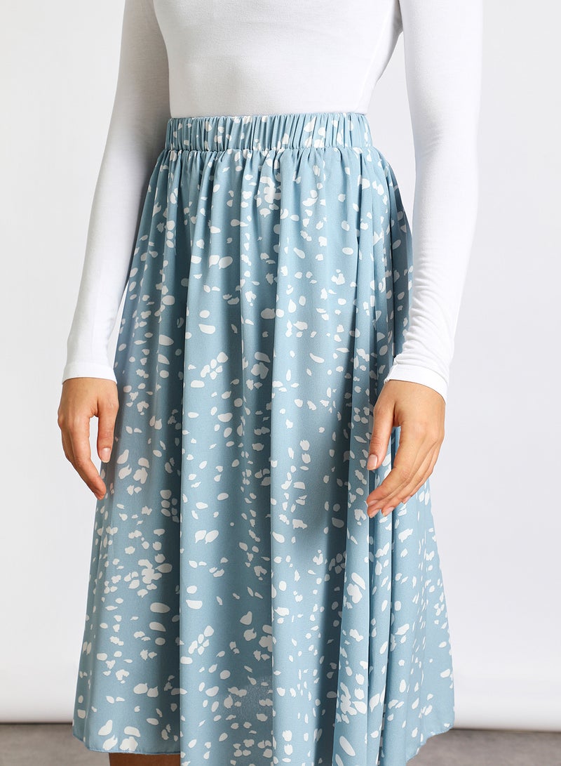 Aila - Long  Floral Chiffon A Line Skirt Light Blue Print - Image 1