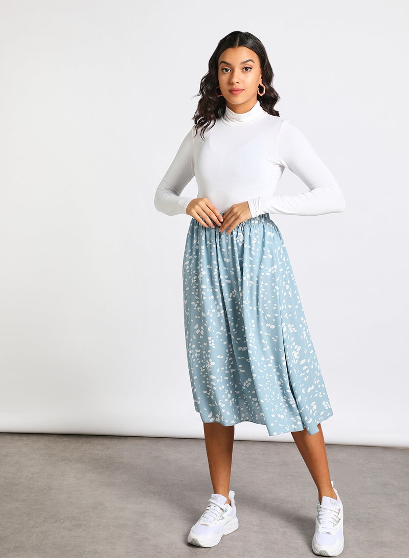 Aila - Long  Floral Chiffon A Line Skirt Light Blue Print - Image 1
