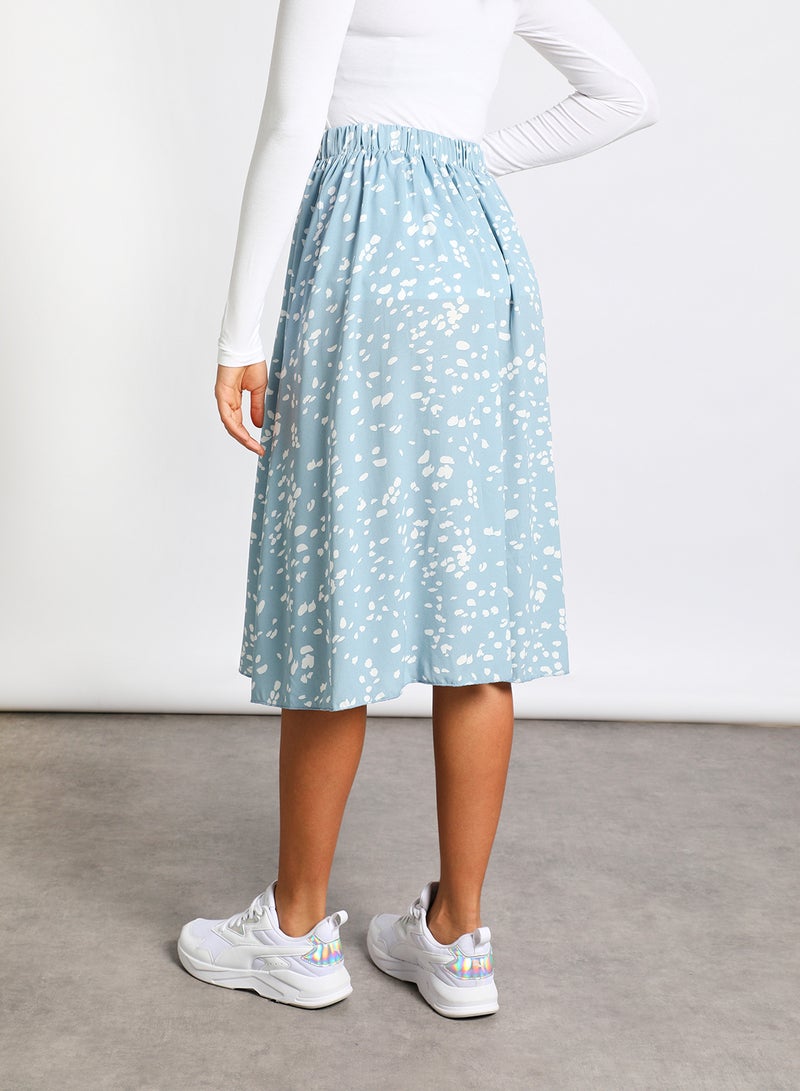 Aila - Long  Floral Chiffon A Line Skirt Light Blue Print - Image 1
