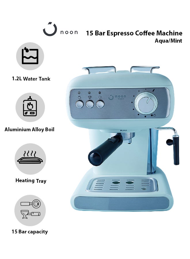 noon east Espresso Coffee Machine - 15 Bar 850 W With High Pressure 1.2 Liter Aqua/Mint 1.2 L 850.0 W CM-8500A-GS Aqua/Mint - Image 3