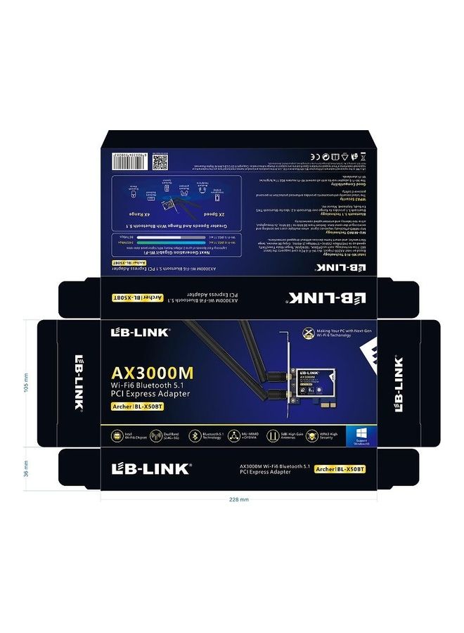 LB-LINK - AX3000M WiFi 6 Bluetooth 5.1 PCI Express Adapter Multicolour - Image 1