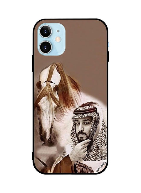 غطاء حماية خلفي لهاتف أبل آيفون 12 بطبعة محمد بن سلمان أمام الحصان بطبعة فنية لصاحب السمو الأمير الفارس محمد بن سلمان
