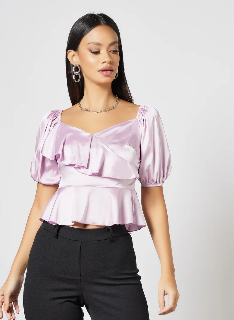 LABEL RAIL Satin Ruffle Top