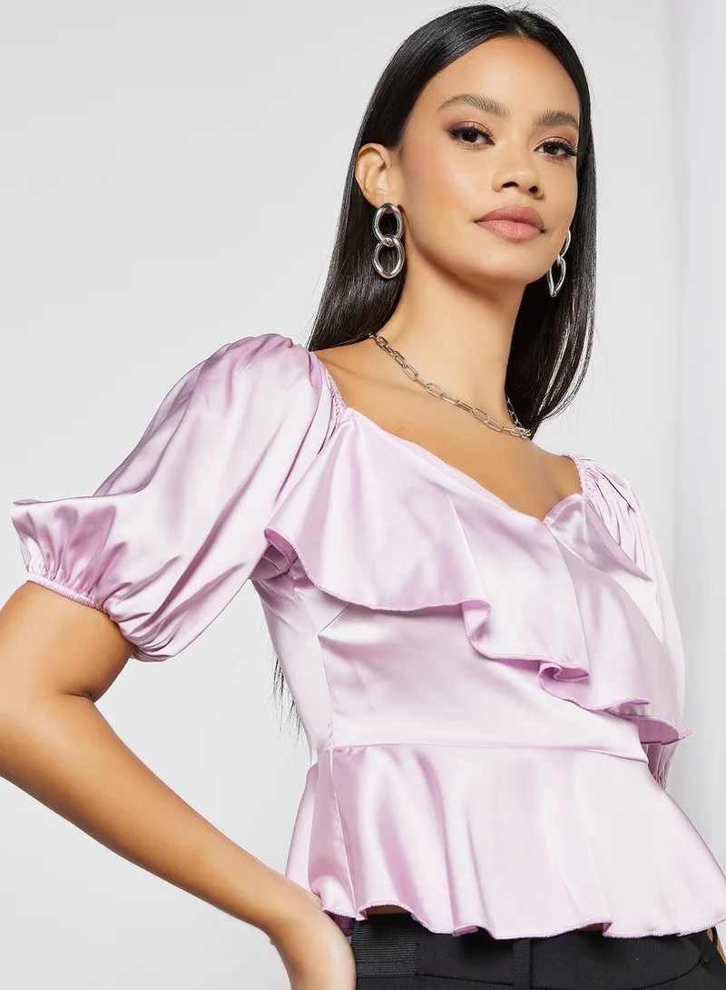 LABEL RAIL Satin Ruffle Top Lavender