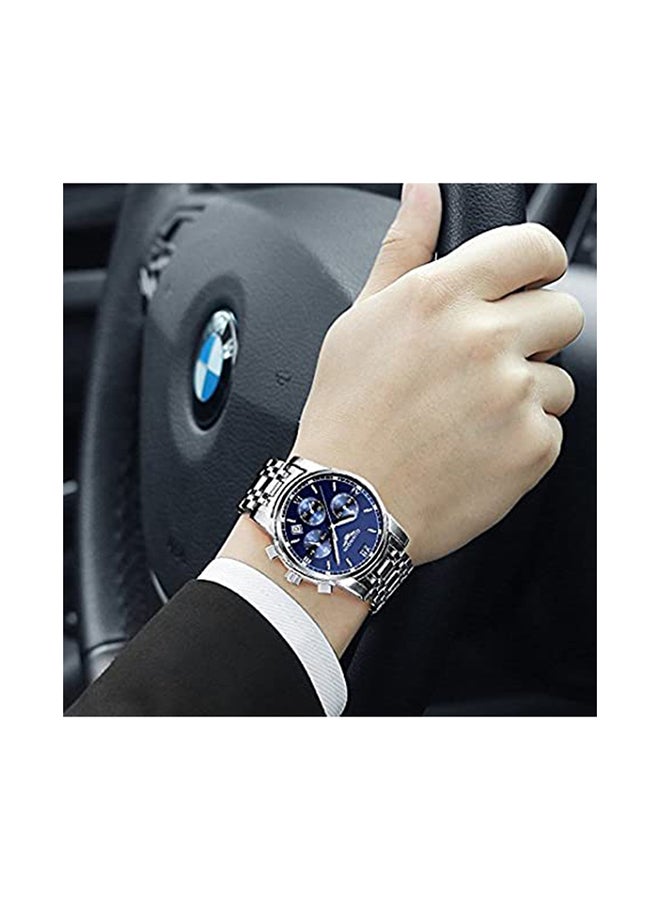 Men's Water Resistant Stainless Steel Chronograph Wrist Watch GS19018H-3 - 41 mm - Silver