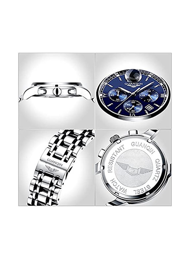 Men's Water Resistant Stainless Steel Chronograph Wrist Watch GS19018H-3 - 41 mm - Silver