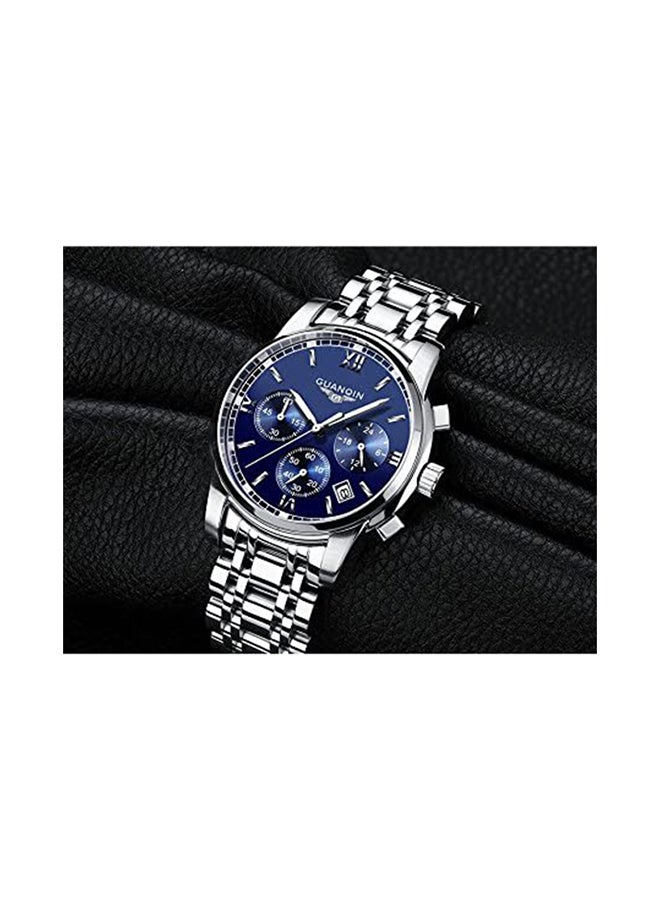 Men's Water Resistant Stainless Steel Chronograph Wrist Watch GS19018H-3 - 41 mm - Silver