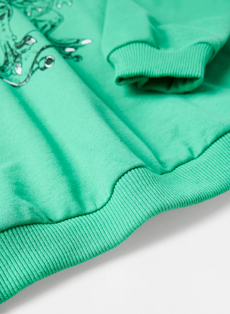 KOTON Kids/Teen Graphic Print Sweatshirt Green