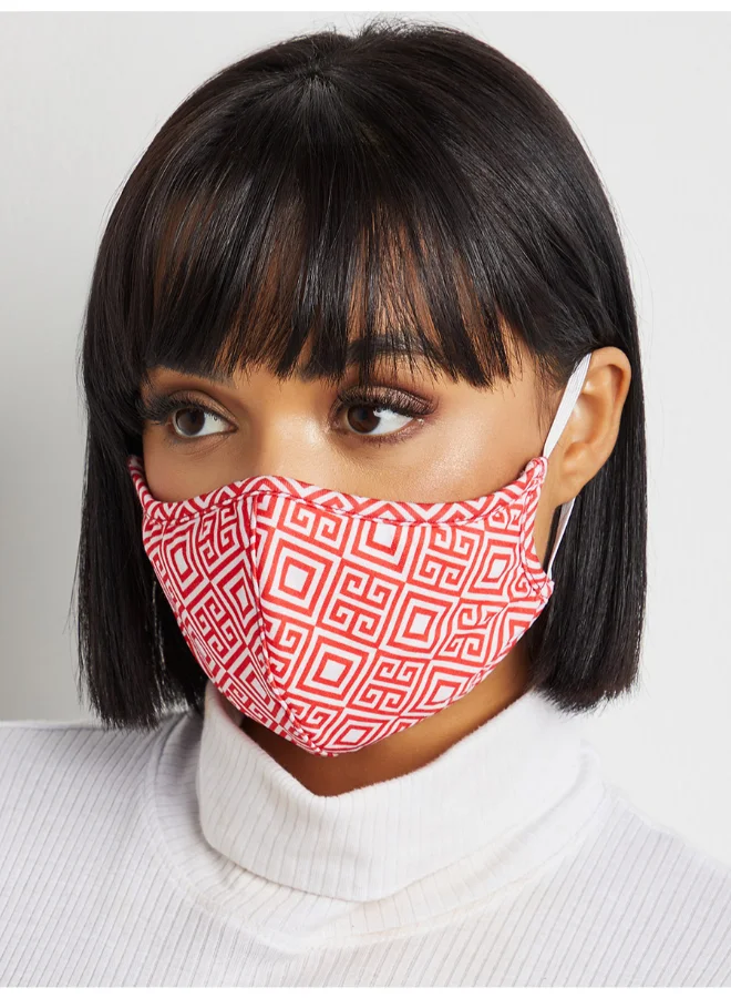 Closet By Styli 2 Pack Of Geo Floral Printed Facemask Red/White/Green