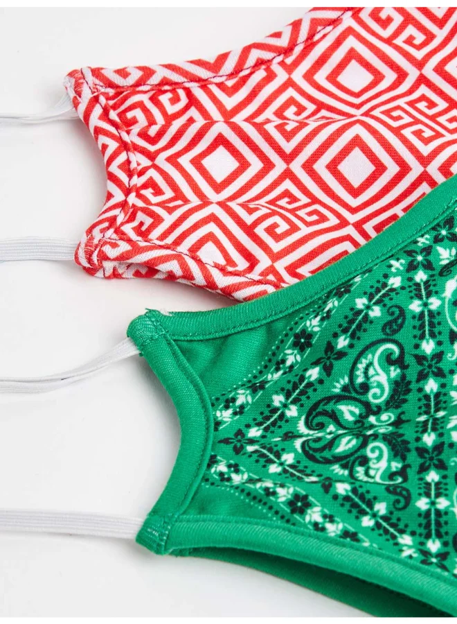Closet By Styli 2 Pack Of Geo Floral Printed Facemask Red/White/Green