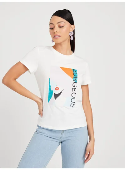 Closet By Styli Gorgeous Face Printed T-Shirt White/Yellow/Blue