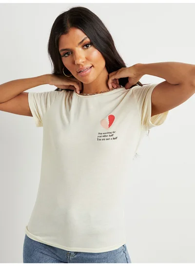 Closet By Styli Broken Heart Printed T-Shirt Beige/Red/Black