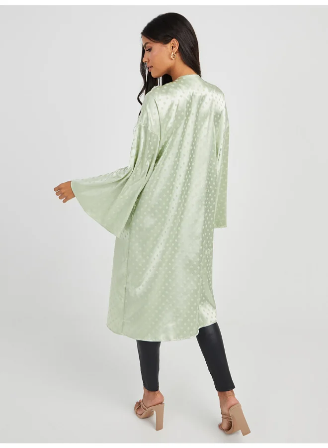 Closet By Styli Polka Dot Printed Kimono Light Green